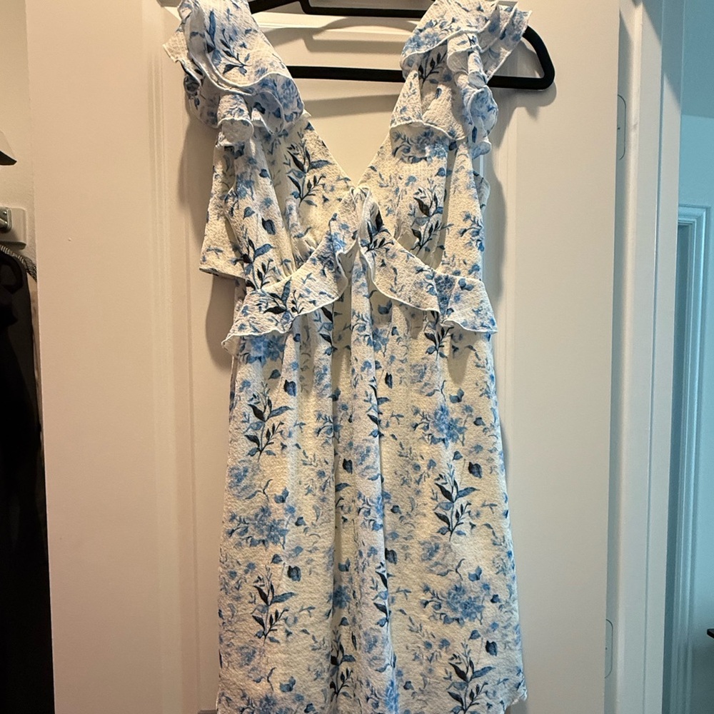 Francesca’s blue and white floral mini dress